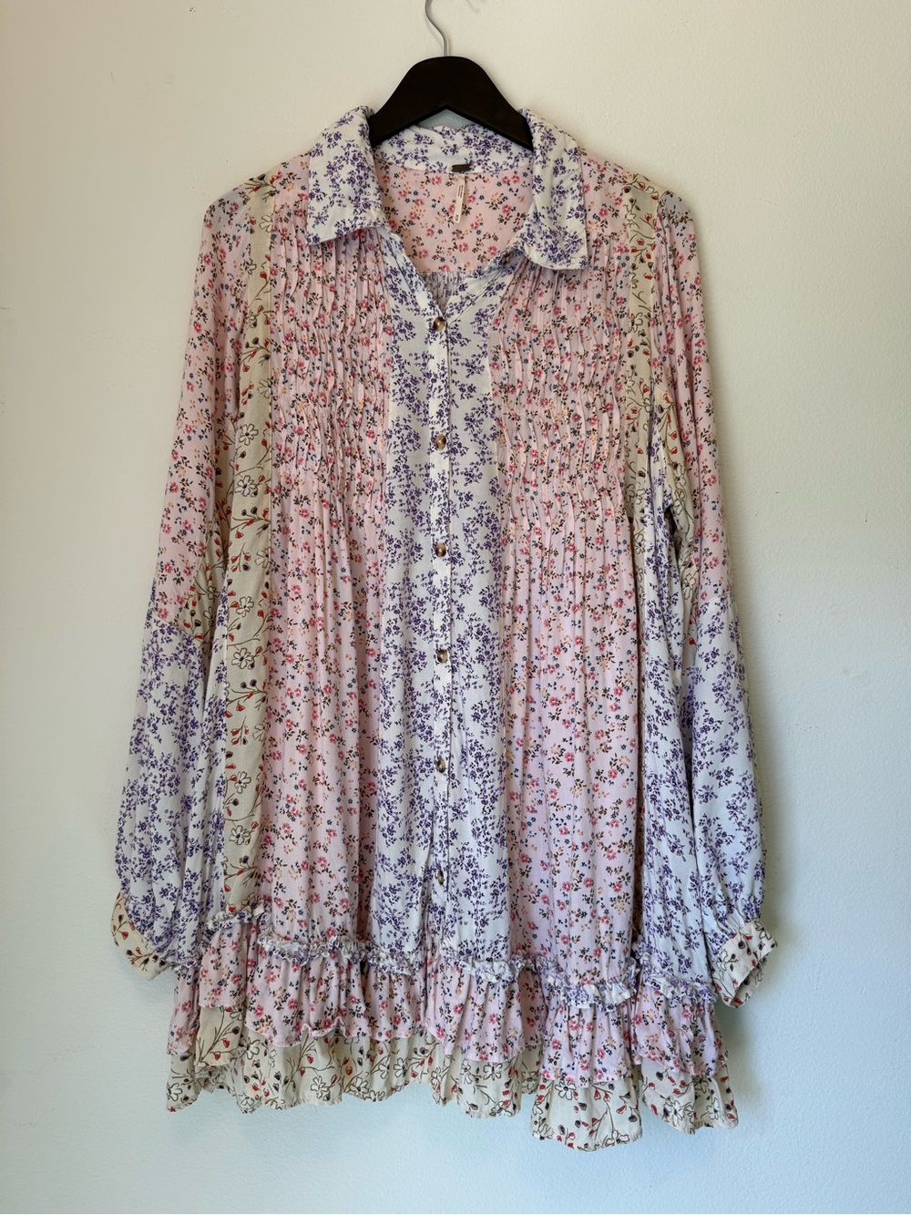 Free People Lost In You Floral Patchwork Tunic Blouse Mini Dress Medium